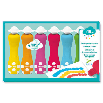 Djeco - Chunky Foam Markers (Ultra Washable) 6 Pack (18+ Months) - Swanky Boutique