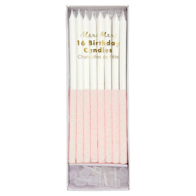 meri meri - candles set of 16 pale pink glitter - swanky boutique malta