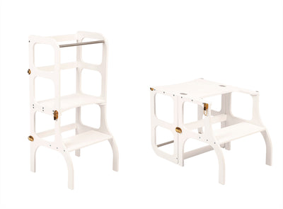Ette Tete - Learning Tower 2 in 1 Step'N' Sit White Gold Hardware - Swanky Boutique