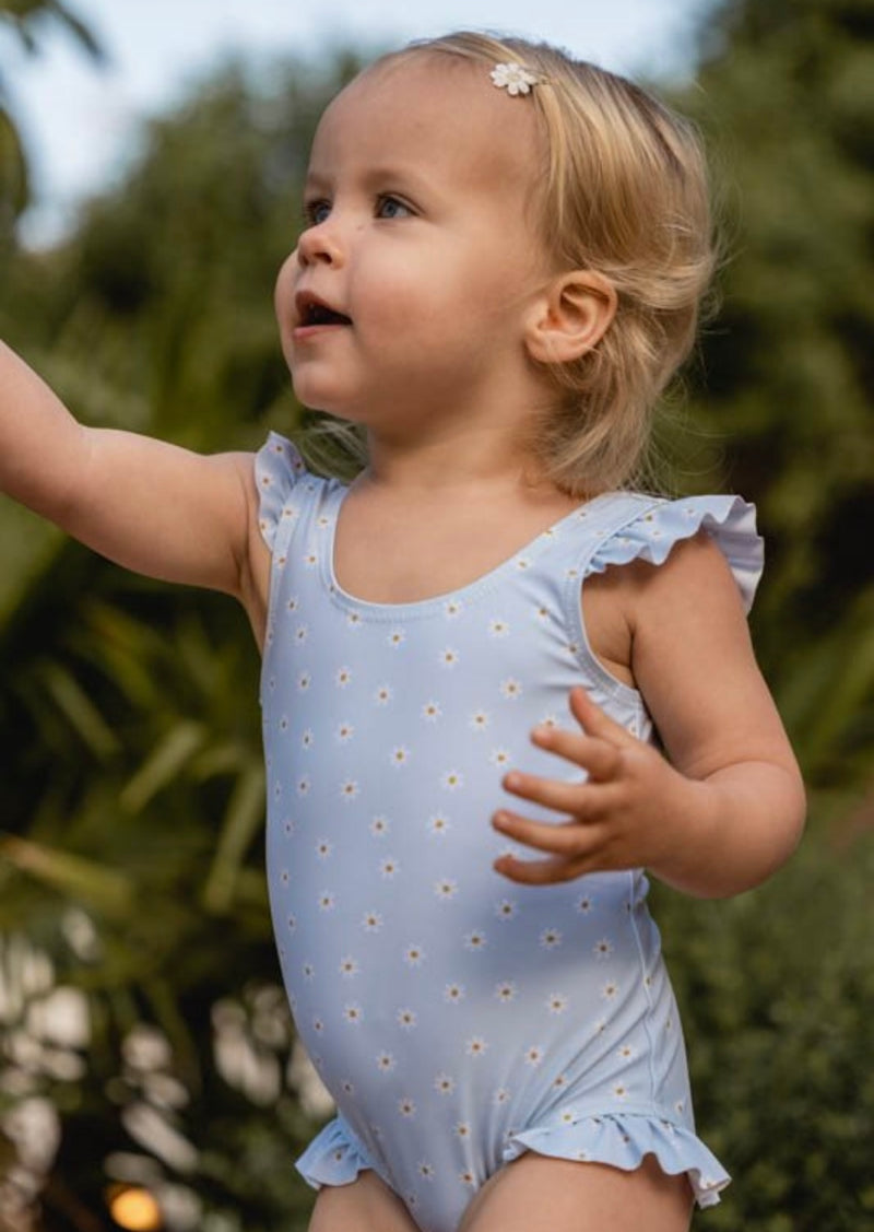 Little Dutch - Swimsuit Short Sleeves Ruffles Blue Daisies UPF 50+ - Swanky Boutique
