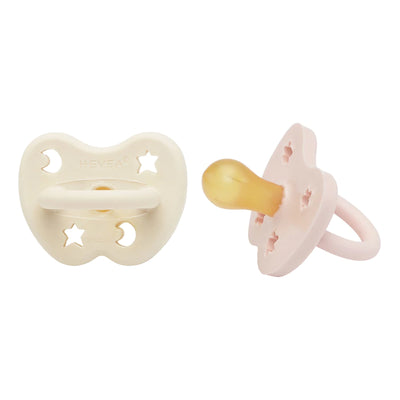 hevea - pacifiers 2 pack round 0-3 months powder pink & milky white - swanky boutique malta