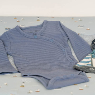 Little Dutch - Bodysuit Wrap Long Sleeves Ribbed Organic Cotton Blue - Swanky Boutique