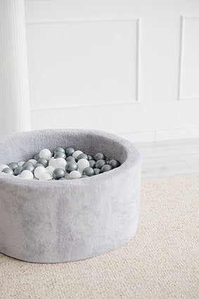 Ball Pit Incl 200 Balls, Teddy - Grey (90 X 40cm)