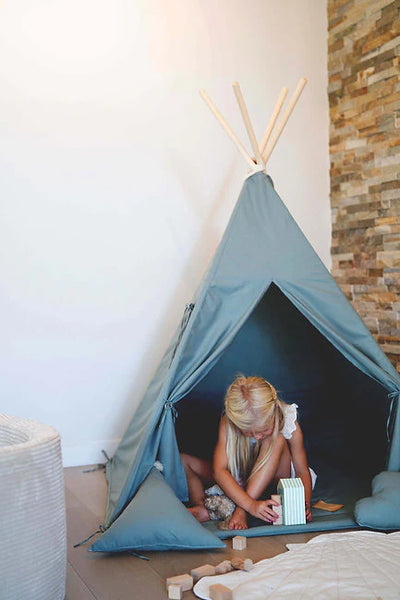 Teepee Tent Incl Floor Mat & 2 Cushions - Aqua