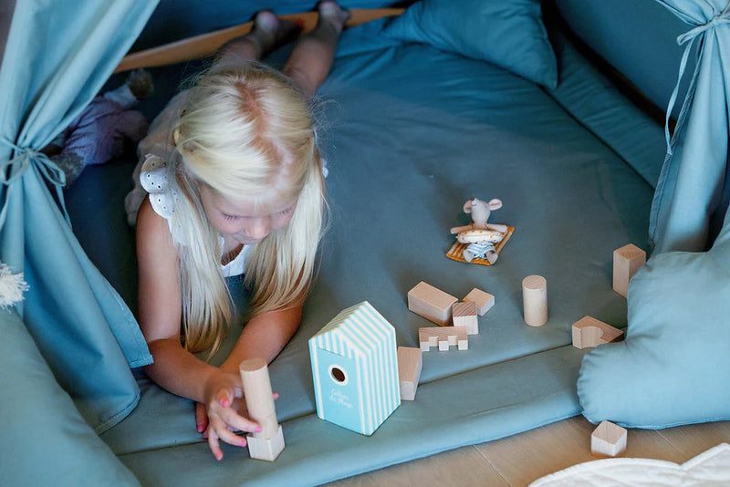 Teepee Tent Incl Floor Mat & 2 Cushions - Aqua