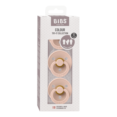BIBS Pacifiers 3-Pack, Size 1 (0+ Months) Try-It (Symmetrical, Anatomical & Round) - Blush Swanky Boutique