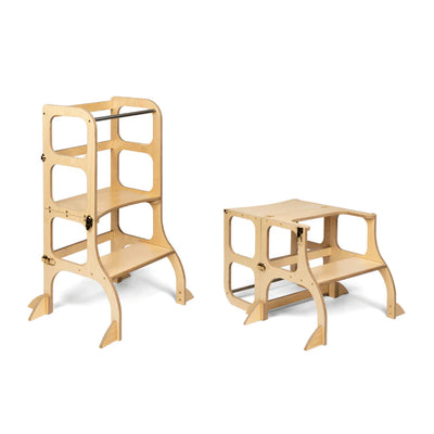ette tete - Learning Tower, 2 in 1 Step 'N' Sit - Natural with Gold Clasps & Extra Support - swanky boutique malta