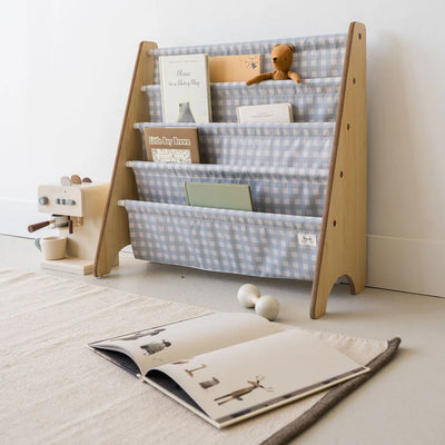 3 Sprouts blue gingham recycled fabric book rack - Swanky Boutique