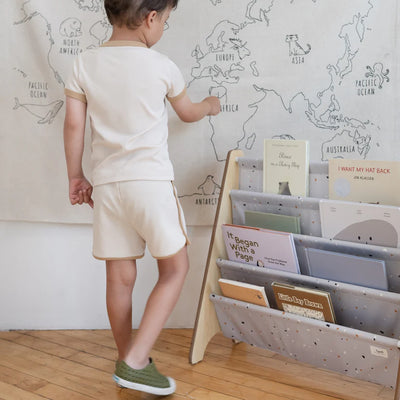 3 Sprouts terrazzo light grey recycled fabric book rack - Swanky Boutique