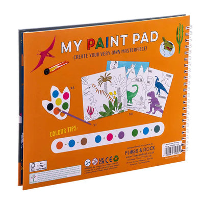 Painting Pad Incl 8 Paint Palettes + Paint Brush - Dino
