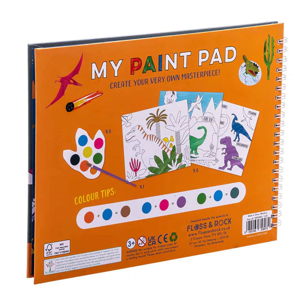 Painting Pad Incl 8 Paint Palettes + Paint Brush - Dino