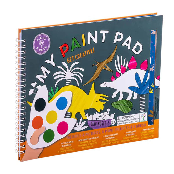 Painting Pad Incl 8 Paint Palettes + Paint Brush - Dino