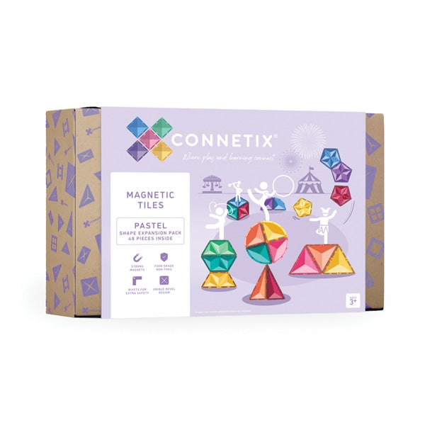 Connetix - Magnetic Tiles Pastel Rainbow Shape Expansion Pack 48 Pieces - Swanky Boutique