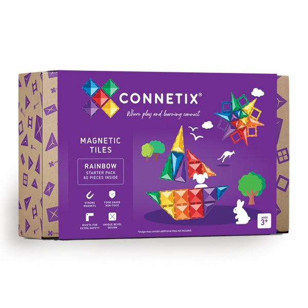 Connetix - Magnetic Tiles Rainbow Starter Pack 60 Pieces - Swanky Boutique