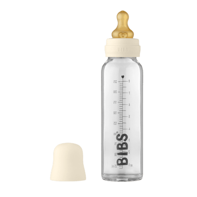 BIBS - Baby bottle (225ml) Glass with natural rubber latex nipple (complete set) Ivory - Swanky Boutique