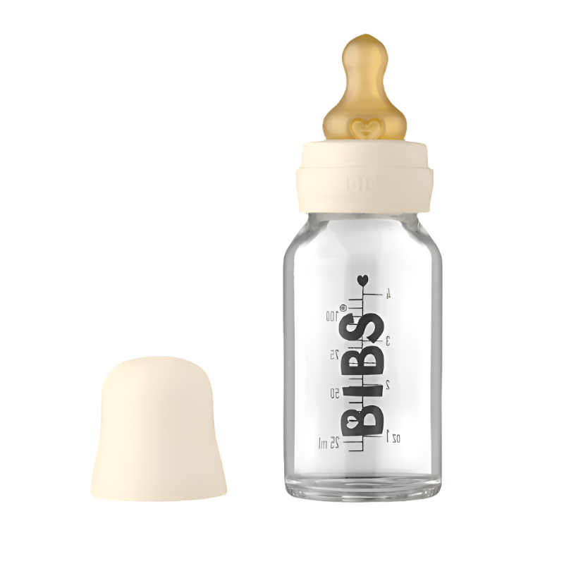 BIBS Baby bottle (110ml), Glass with Natural Rubber Latex Nipple (Complete Set) - Ivory Swanky Boutique 