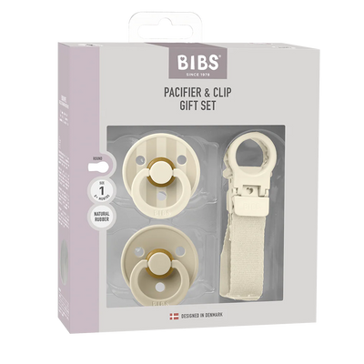 Bibs - Pacifier & Loop Clip Gift Set - Ivory (Size 1) - Swanky Boutique Malta