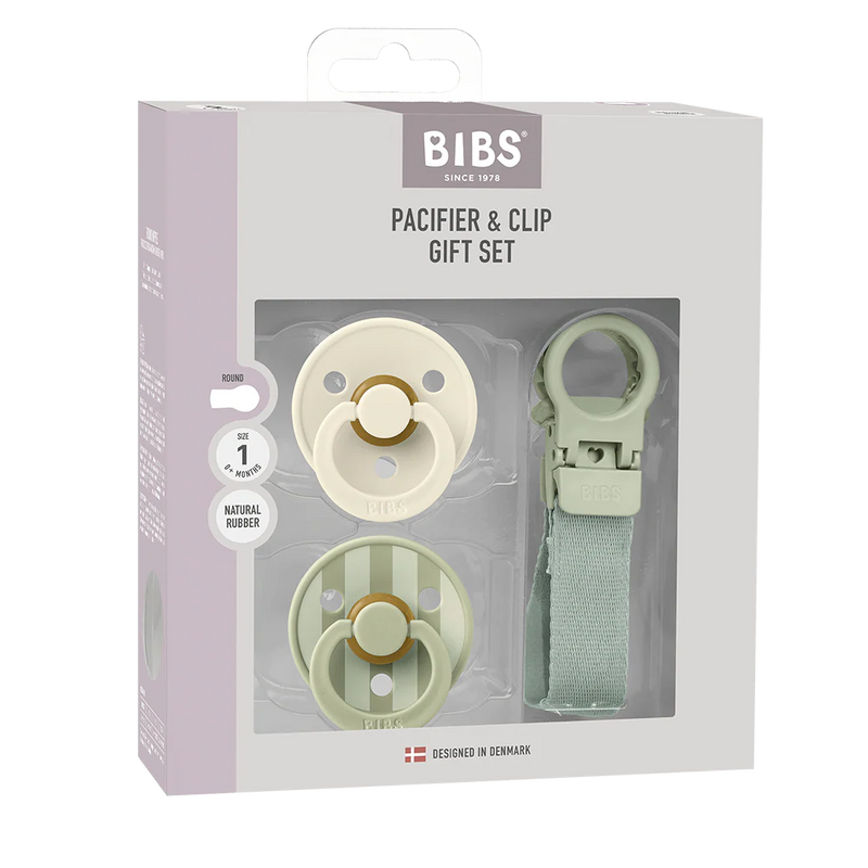 Bibs - Pacifier & Loop Clip Gift Set - Sage (Size 1) - Swanky Boutique Malta 