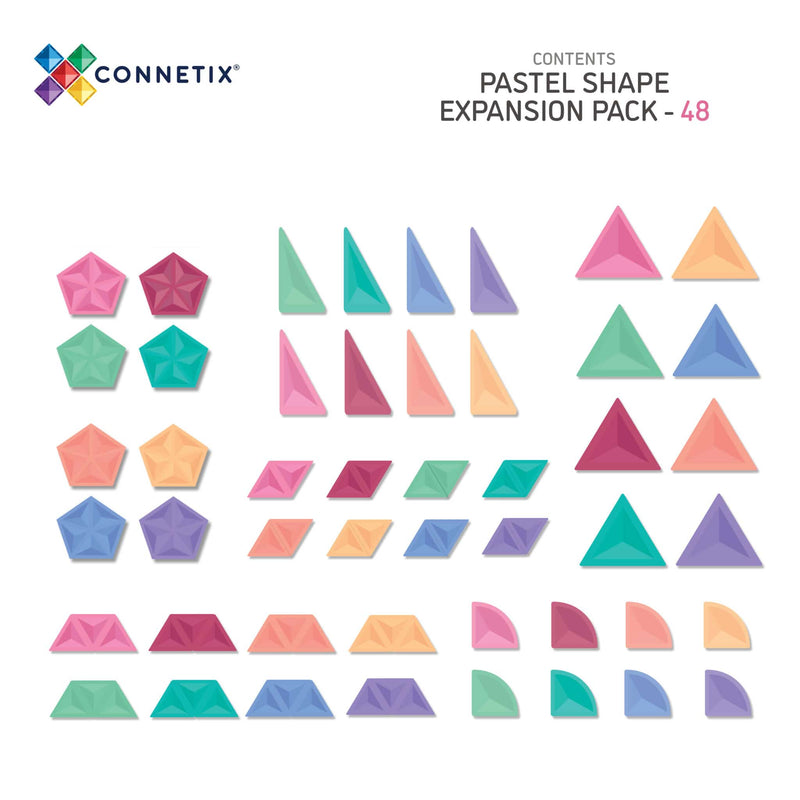Connetix - Magnetic Tiles Pastel Rainbow Shape Expansion Pack 48 Pieces - Swanky Boutique
