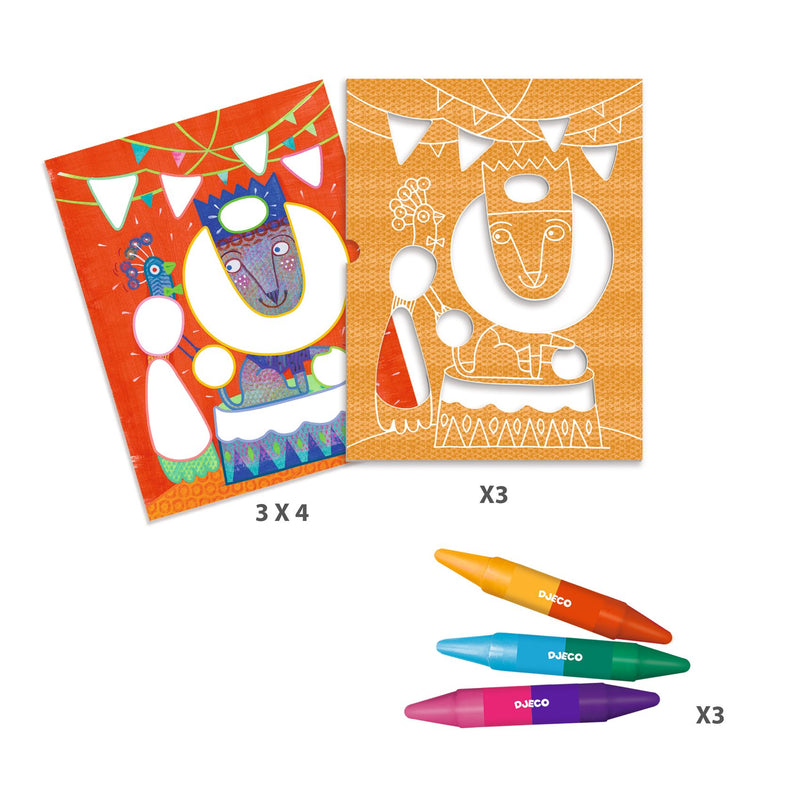Djeco - Colouring Activity Kit Inc 3 Dual Crayons Animals (18+ Months) - Swanky Boutique