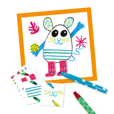 Djeco - Drawing Game Cards Inc 6 Colours Funny Animals (3-6 Years) - Swanky Boutique