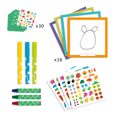 Djeco - Drawing Game Cards Inc 6 Colours Funny Animals (3-6 Years) - Swanky Boutique