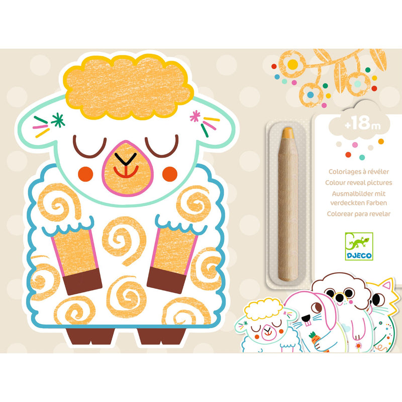 Djeco- Colouring Cards Animal Shaped, 12 Pack -Incl 1 Jumbo Magic Pencil- Swanky Boutique Malta