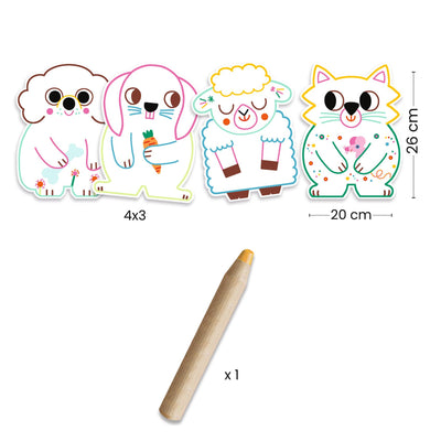 Djeco- Colouring Cards Animal Shaped, 12 Pack -Incl 1 Jumbo Magic Pencil- Swanky Boutique Malta