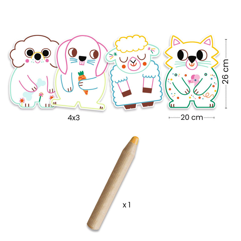 Djeco- Colouring Cards Animal Shaped, 12 Pack -Incl 1 Jumbo Magic Pencil- Swanky Boutique Malta