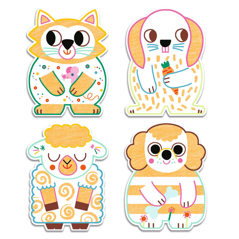 Djeco- Colouring Cards Animal Shaped, 12 Pack -Incl 1 Jumbo Magic Pencil- Swanky Boutique Malta