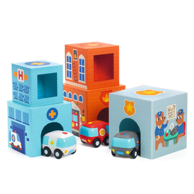 Djeco- Stacking Cubes- Incl Cars TopaniCar- Swanky Boutique Malta