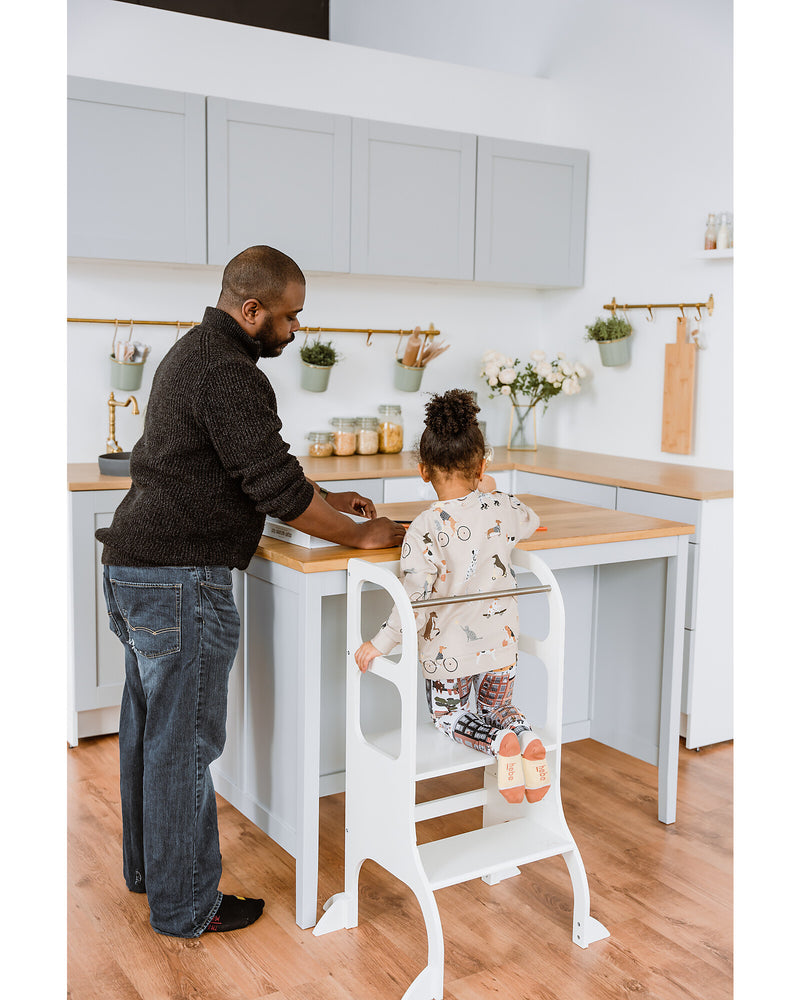 Ette Tete Step n Sit Helper Tower Table White with Gold - Swanky Boutique 