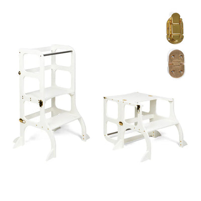 Ette Tete Step n Sit Helper Tower Table White with Gold - Swanky Boutique 