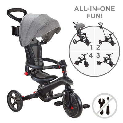 Tricycle 4-in-1 (10 Months - 5 Years), Explorer Foldable - Black/ Grey