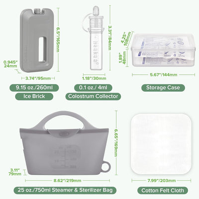 Haakaa - Colostrum Essentials Pack  Colostrum Collector 4ml (6pcs) Steriliser Bag 750ml  Ice Brick - Swanky Boutique Malta