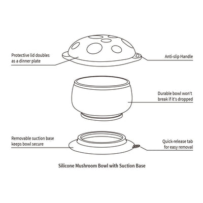 Silicone Mushroom Bowl & Bendy Cutlery Set - Toast