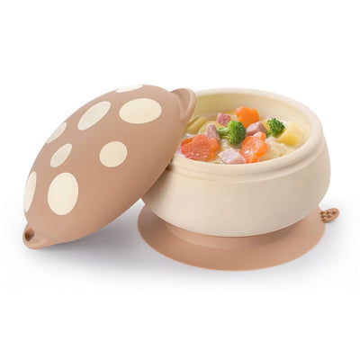 Silicone Mushroom Bowl & Bendy Cutlery Set - Toast