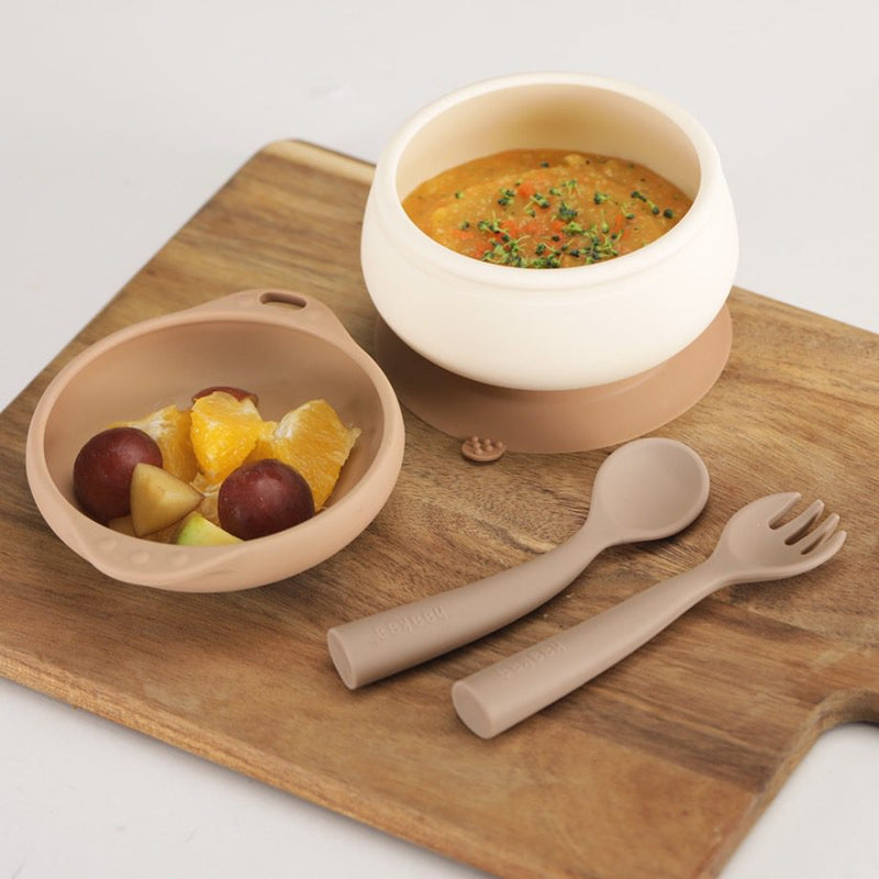 Silicone Mushroom Bowl & Bendy Cutlery Set - Toast