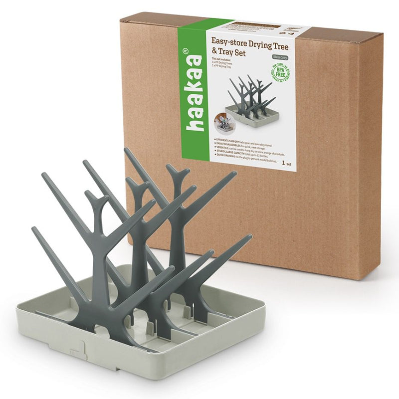 Haakaa Easy-Store Drying Tree & Tray Set - Slate Grey