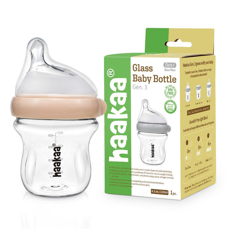 Haakaa Generation 3 Glass Baby Bottle 120ml - Peach