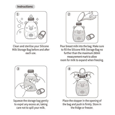 Haakaa Happii Bear Silicone Milk Storage Bags (260ml) (2-pack)