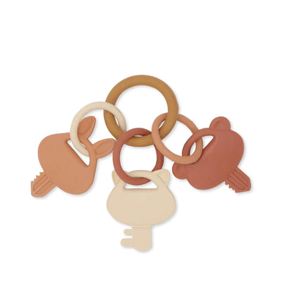 konges sloejd - Teething Toy, Silicone Activity Keys - Pink/ Brown Clay - swanky boutique malta