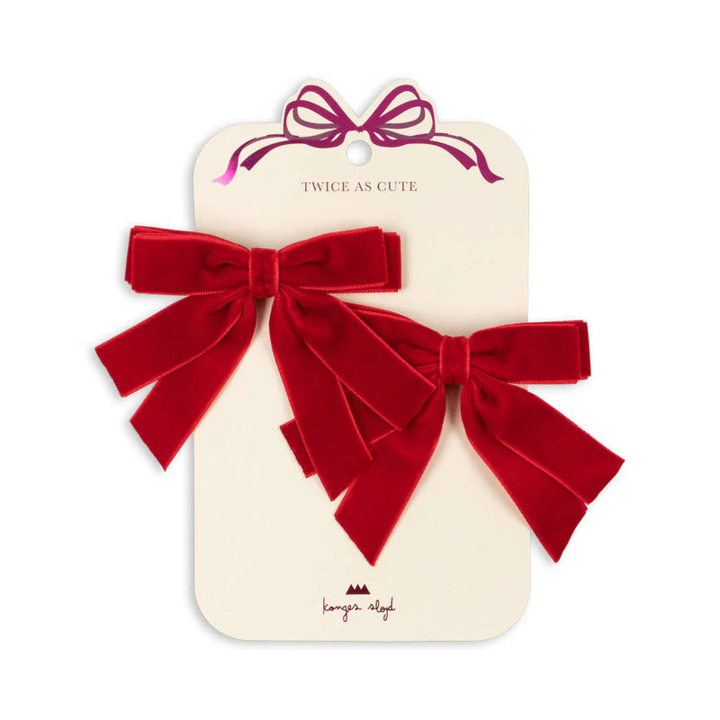 Konges Slojd - Hair Accessories, Velvet Double Bow Hair Clips 2-Pack - Barbados Cherry - Swanky Boutique Malta