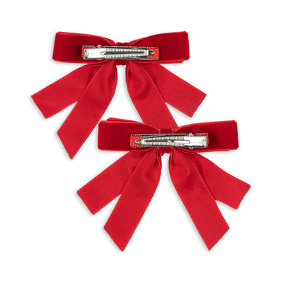 Konges Slojd - Hair Accessories, Velvet Double Bow Hair Clips 2-Pack - Barbados Cherry - Swanky Boutique Malta