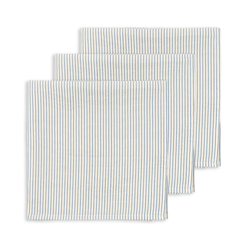 Konges Slojd-Muslin Cloths, 3-Pack - Stripe Blue-Swanky Boutique Malta 