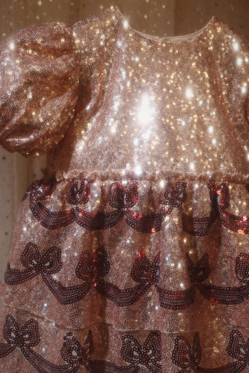 Konges Sloejd Starla Bow Wow Dress Gold Blush - Swanky Boutique