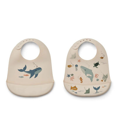 Liewood - Silicone Bib, Tilda - 2 Pack Sea creature Sandy - Swanky Boutique Malta
