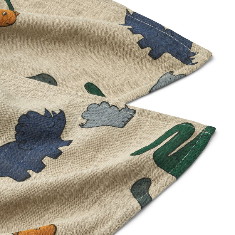 Liewood Lewis Muslin Cloth 2-Pack - Dinosaurs Mist - Swanky Boutique