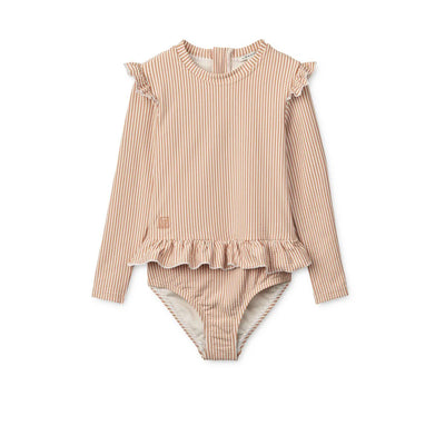 Liewood Sille Seersucker Baby Swimsuit Y/D stripe Pale tuscany / Creme de la creme- Swanky Boutique Malta 