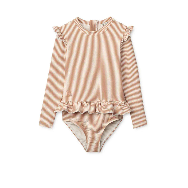 Liewood Sille Seersucker Baby Swimsuit Y/D stripe Pale tuscany / Creme de la creme- Swanky Boutique Malta 